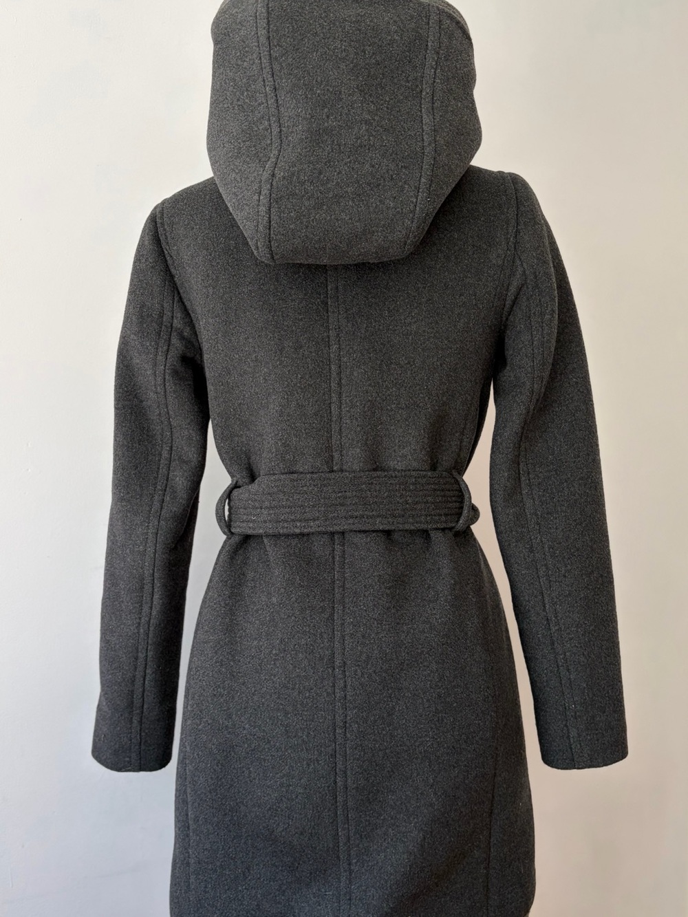 Aritzia Wilfred Charcoal Hooded Lined Belted Wool Coat Size XS - Picture 4 of 8